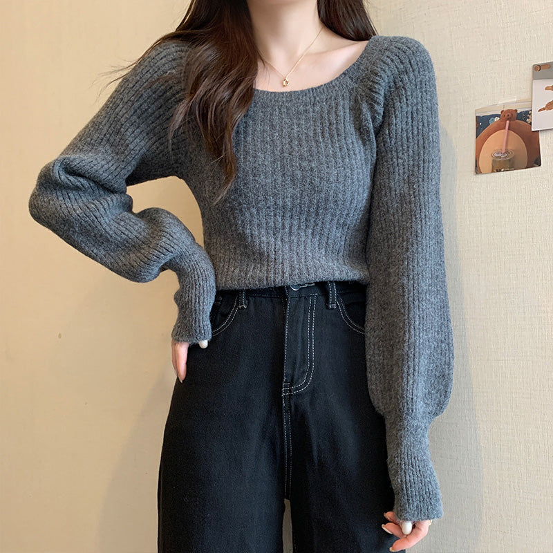 Grey Sweater Knit Top