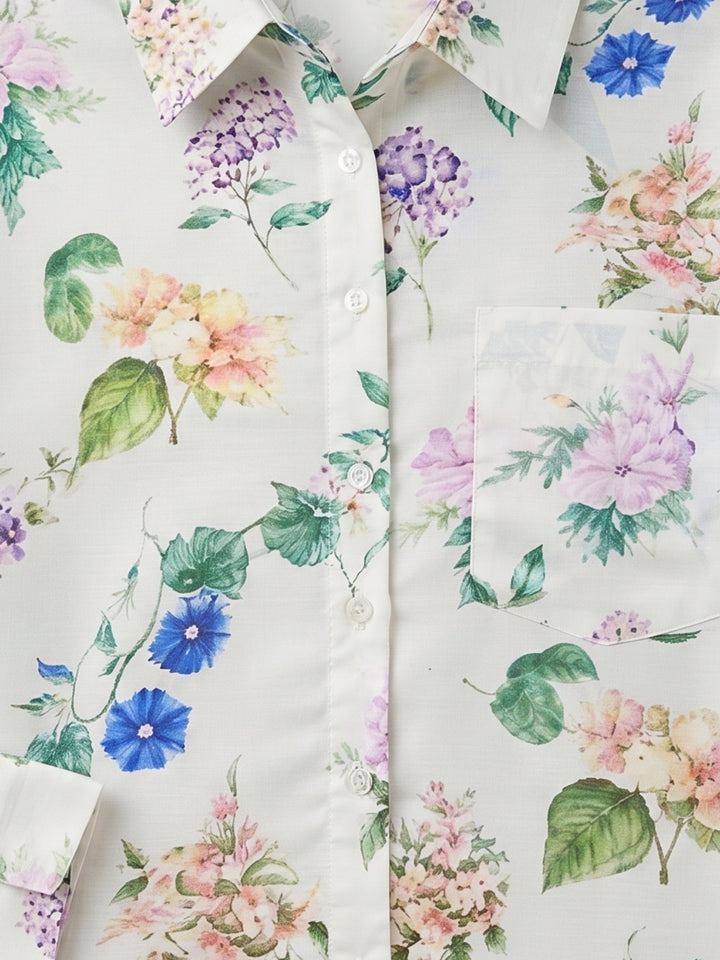 Off White Floral Print Oversized Shirt