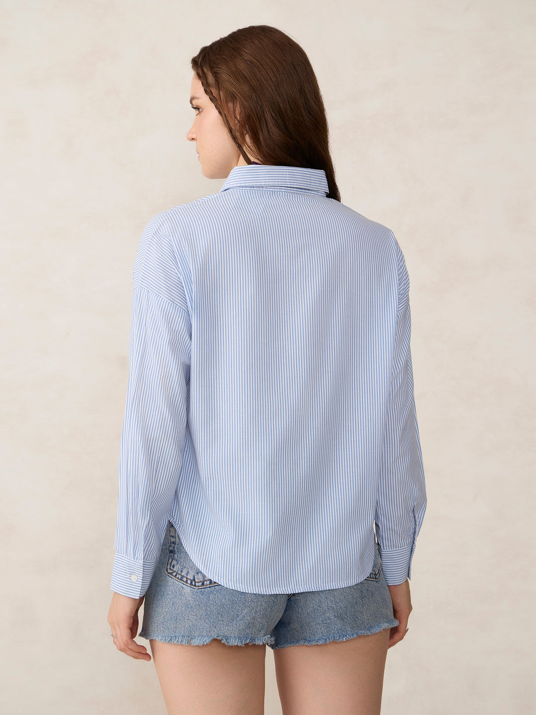 Blue Oversized Drop Shoulder Stripe Shirt
