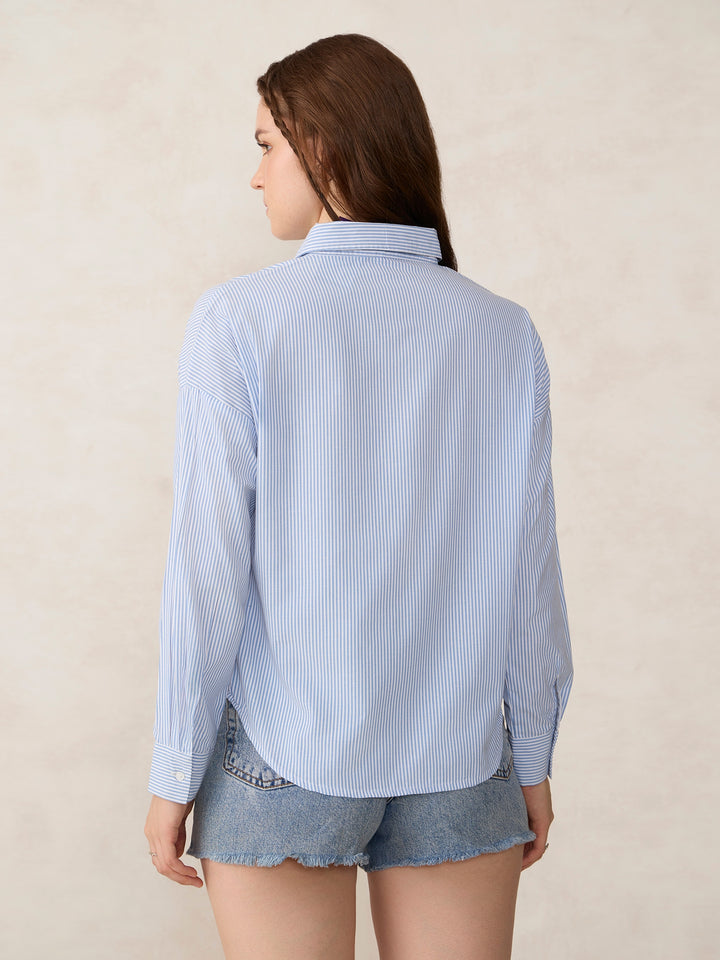 Blue Oversized Drop Shoulder Stripe Shirt