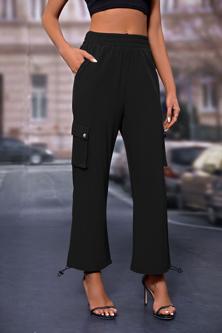 Black Elasticated Parachute Cargo Sweatpants