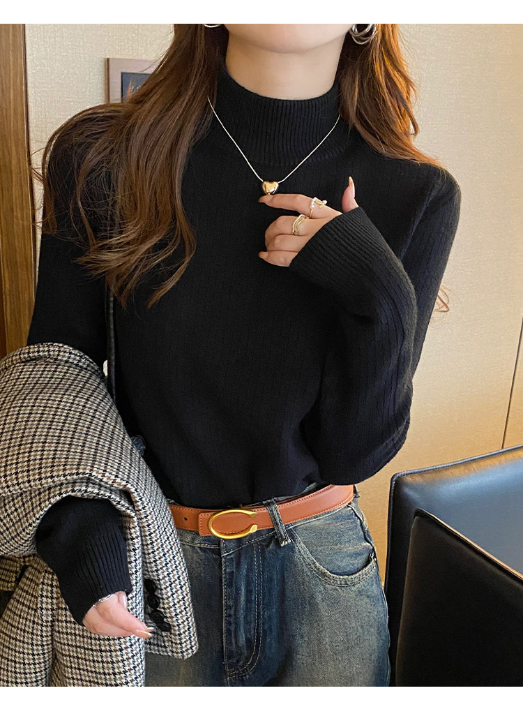 Black Full Sleeve Mock Neck Fitted Sweater