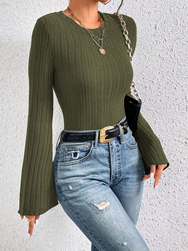 Green Bell Sleeves Solid Top