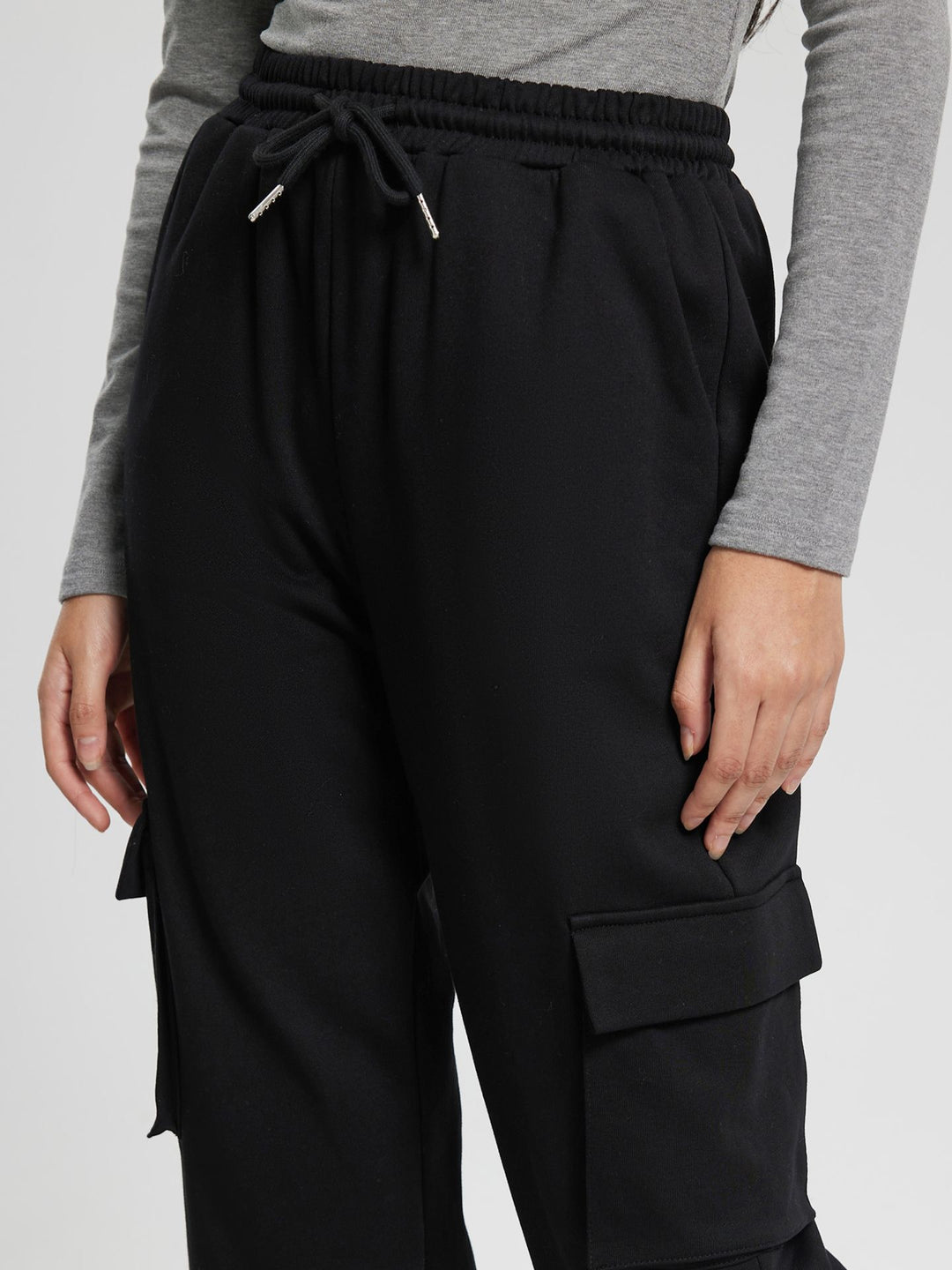 Black Cargo Fit Straight Pants