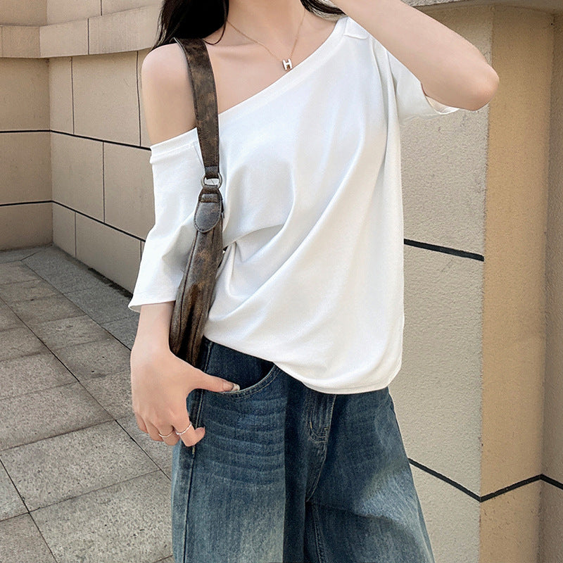 White Relaxed Fit Off-Shoulder Tshirt