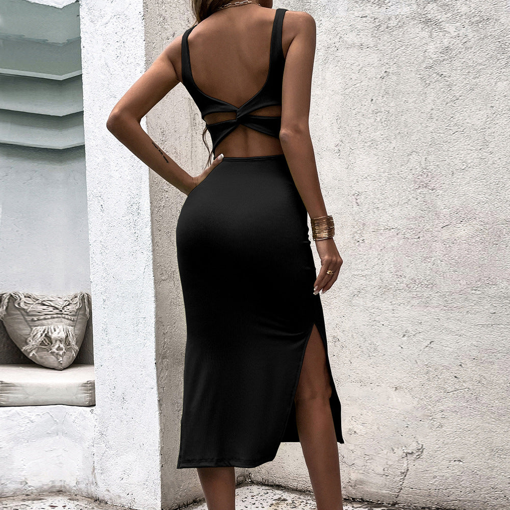 Black Sleeveless Back Twist Detail Dress