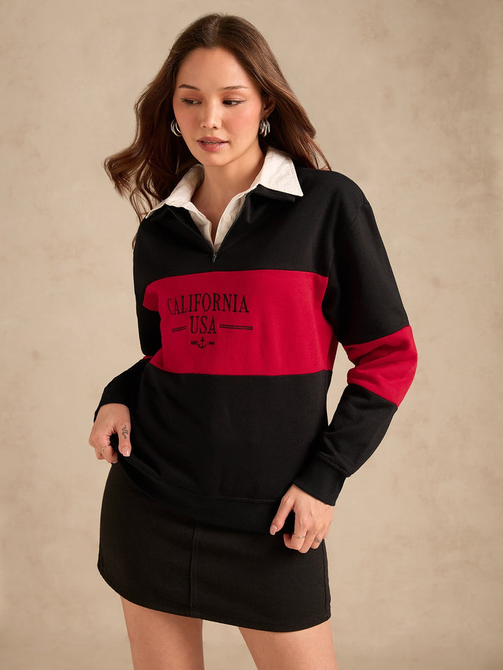 Black Russian Fleece Colour Block Sweatshirt