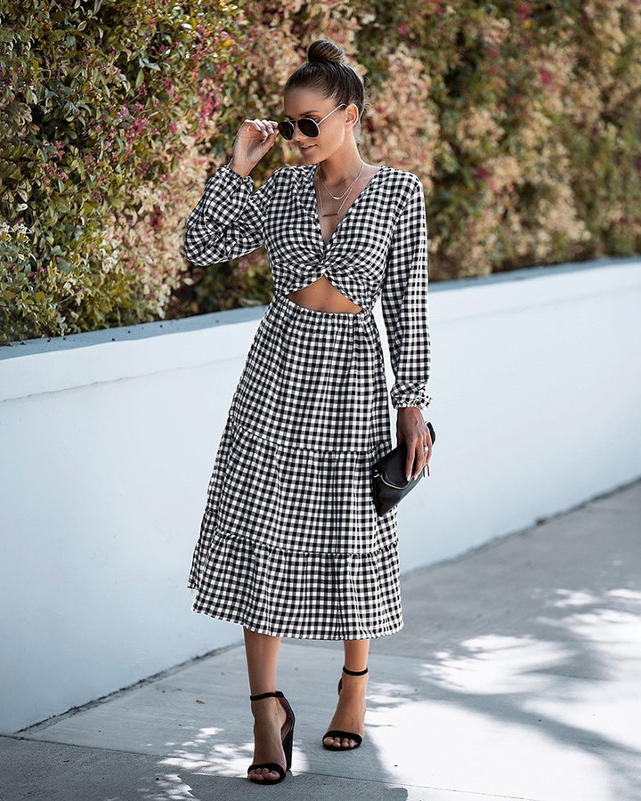 Black Midi Dress With Waist Cutout Detail