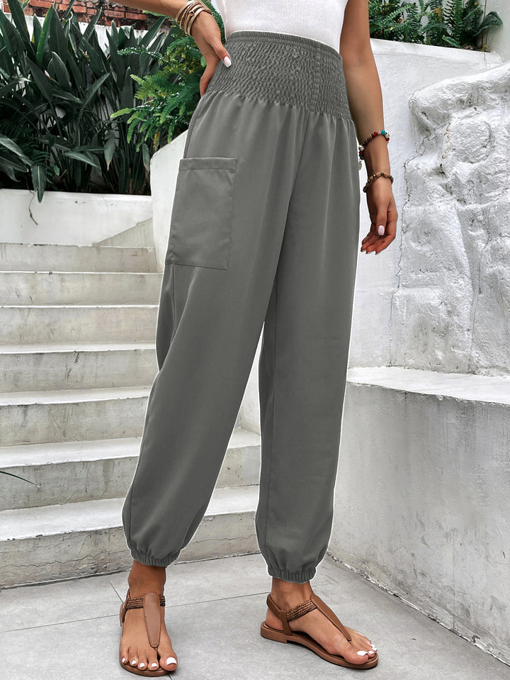 Grey Smoked Waistband Pant