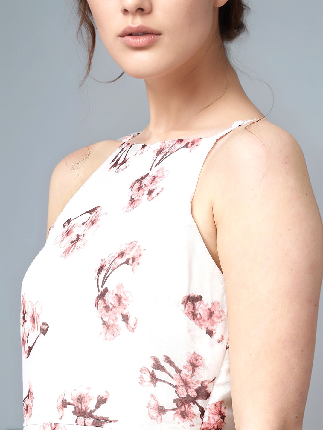 Pink Sleeveless Printed Crew Neck Dress