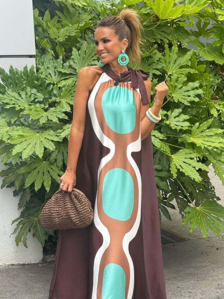 Brown Halter Neck Printed Dress