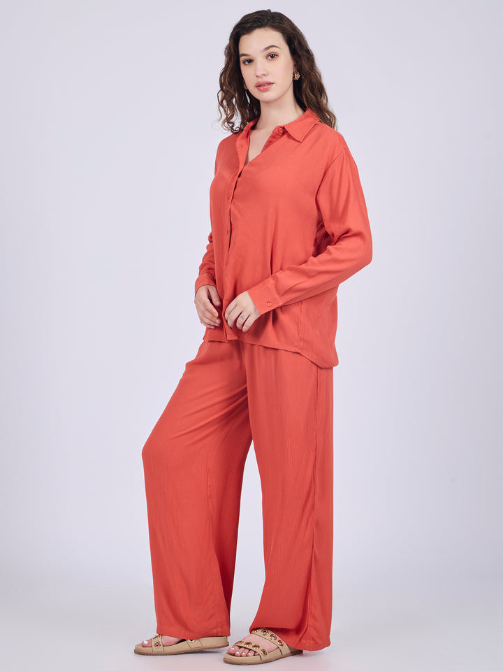 Orange Easy Shirt And Pull On Pants Co-Ord Set