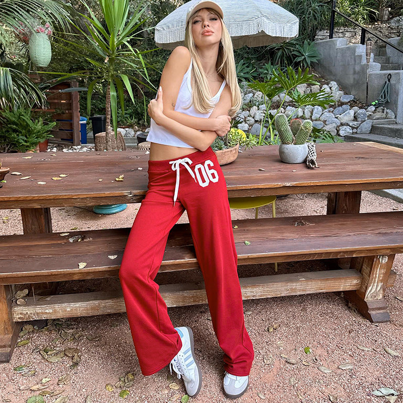 Red Printed Sweatpant With Drawstring