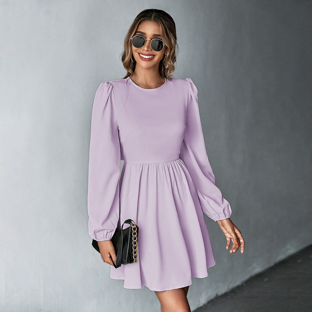 Purple Bishop Sleeve Back Tie-Up Dress
