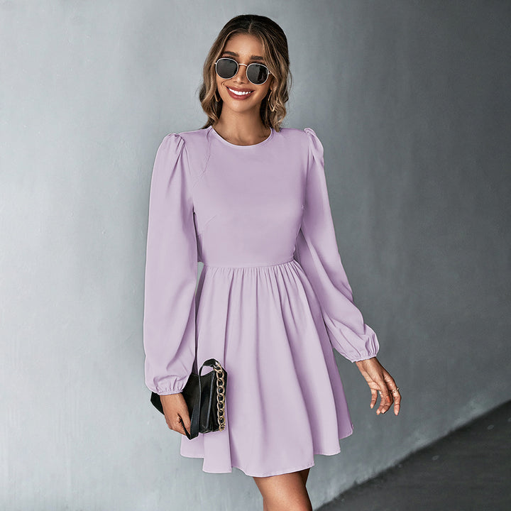Purple Bishop Sleeve Back Tie-Up Dress