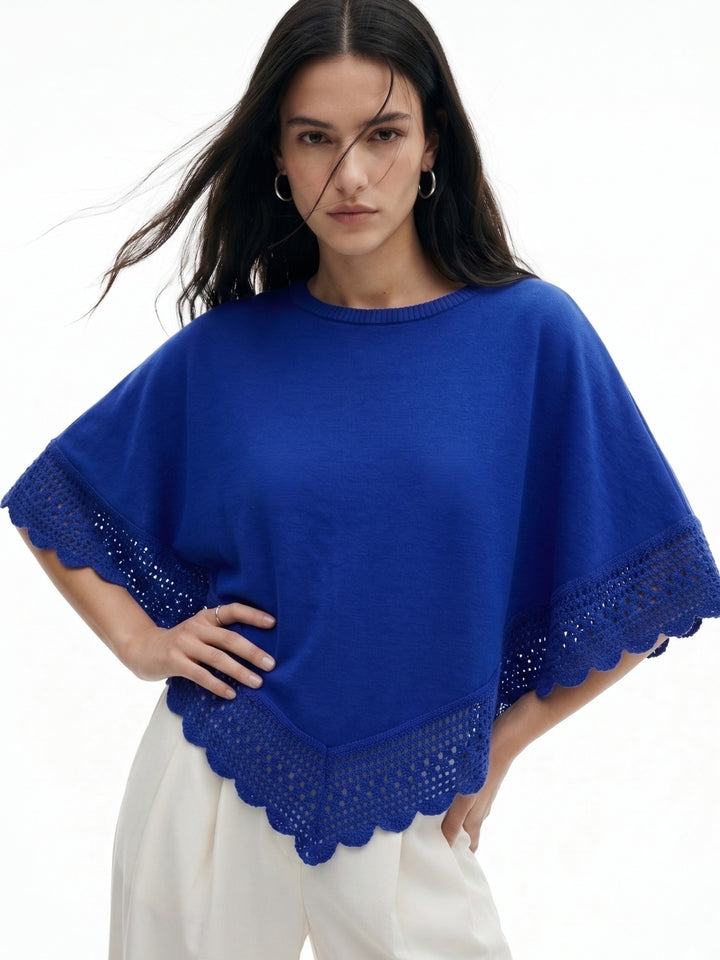 Blue Lace Asymmetrical Hem Relaxed Top