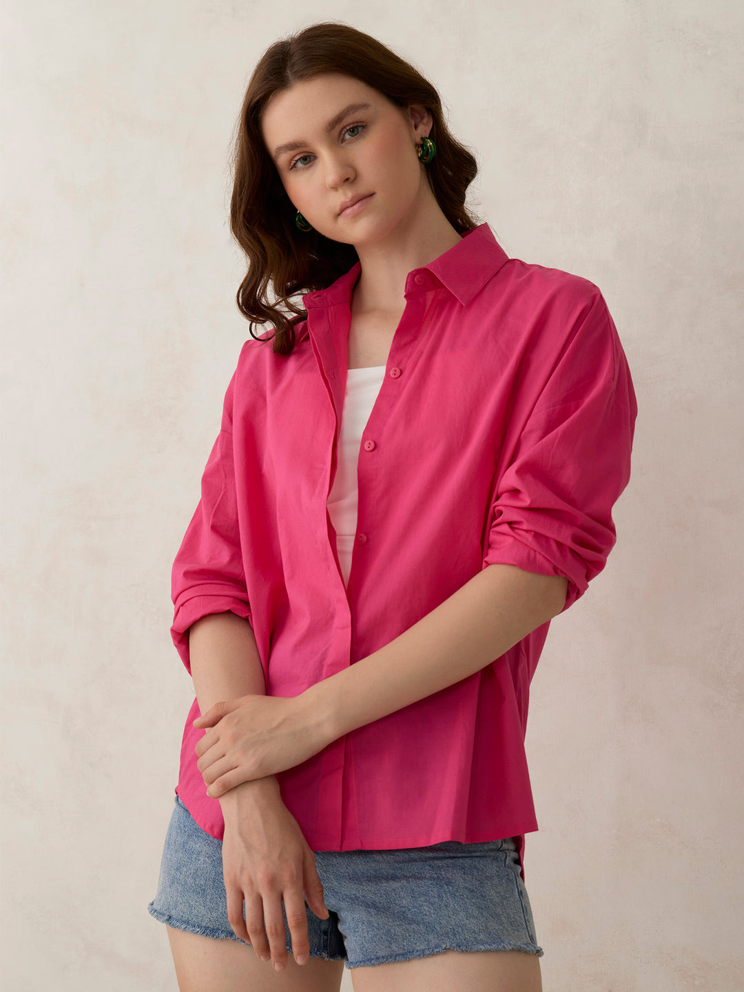 Pink Solid Oversized Shirt