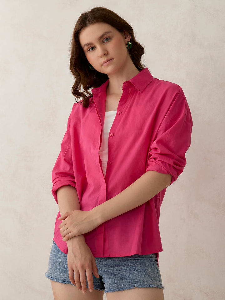 Pink Solid Oversized Shirt