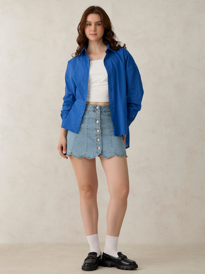 Blue Solid Oversized Shirt