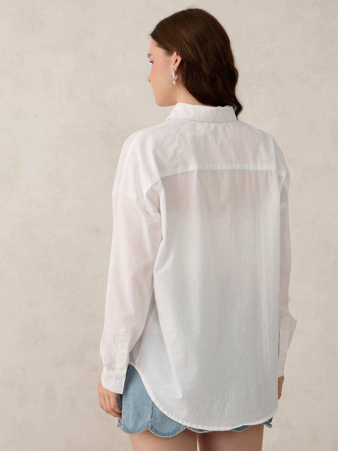 White Solid Oversized Shirt