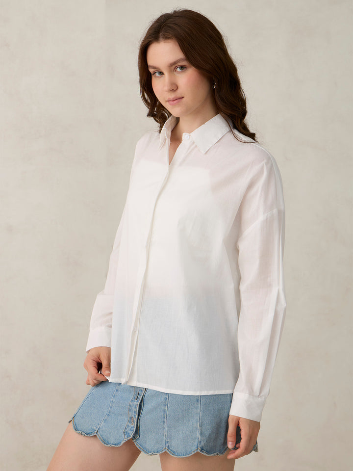White Solid Oversized Shirt