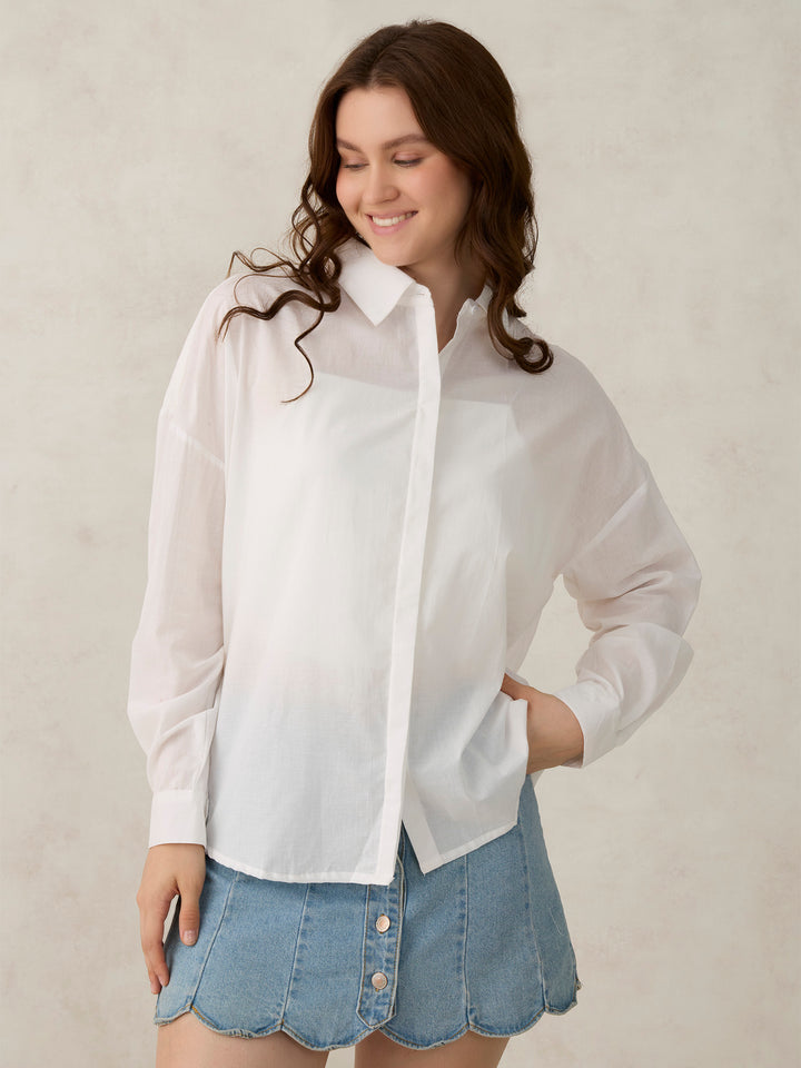 White Solid Oversized Shirt
