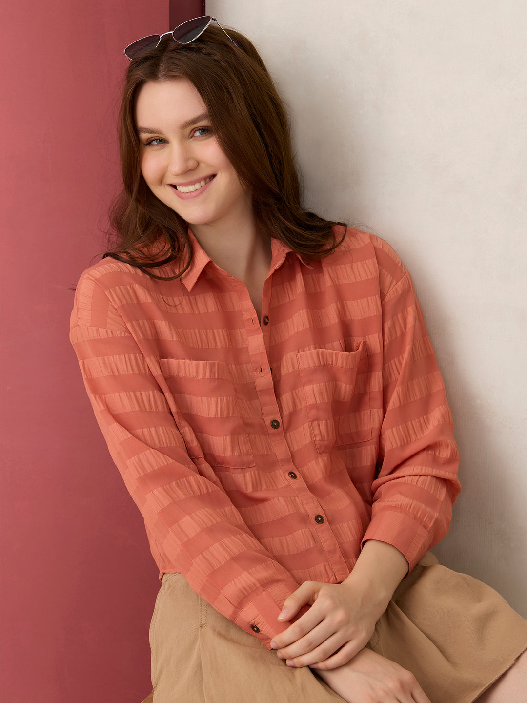 Coral Self Design Shirt