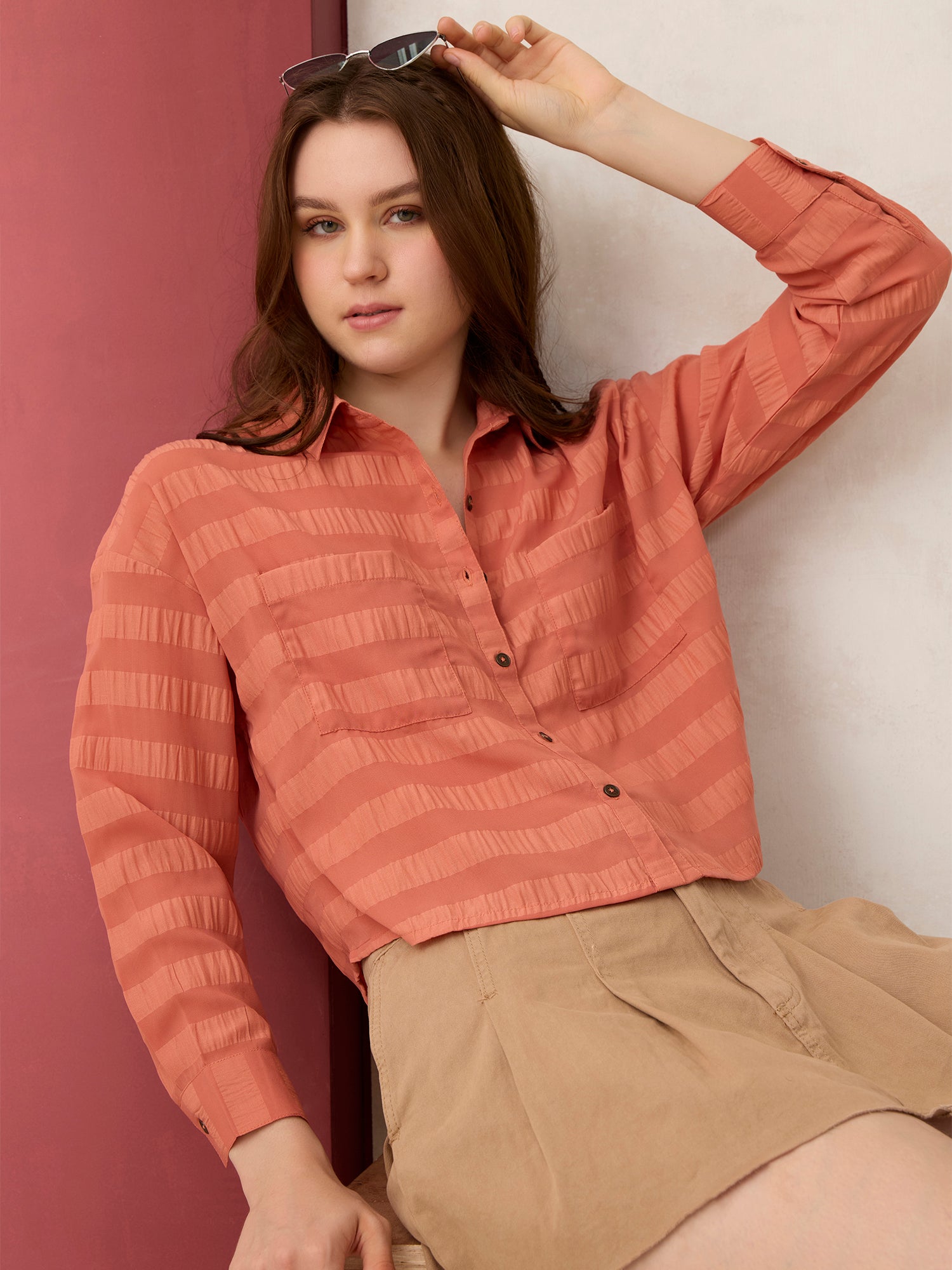 Coral Self Design Shirt