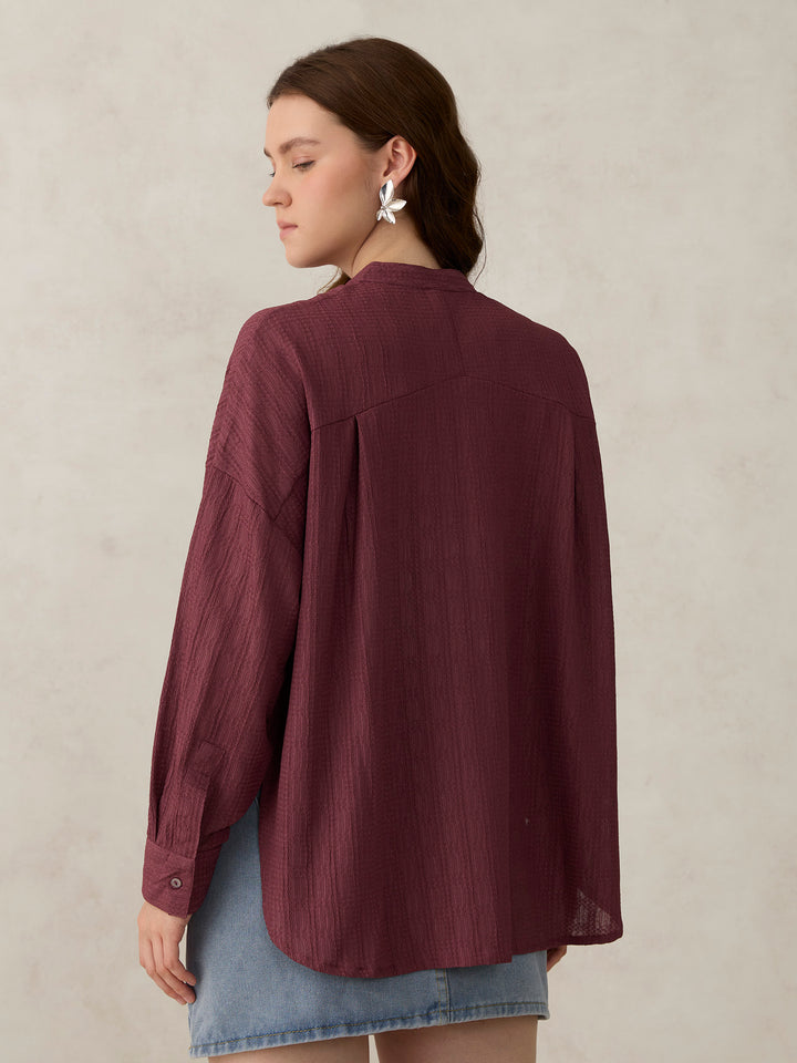 Dark Pink Textured Solid Shirt