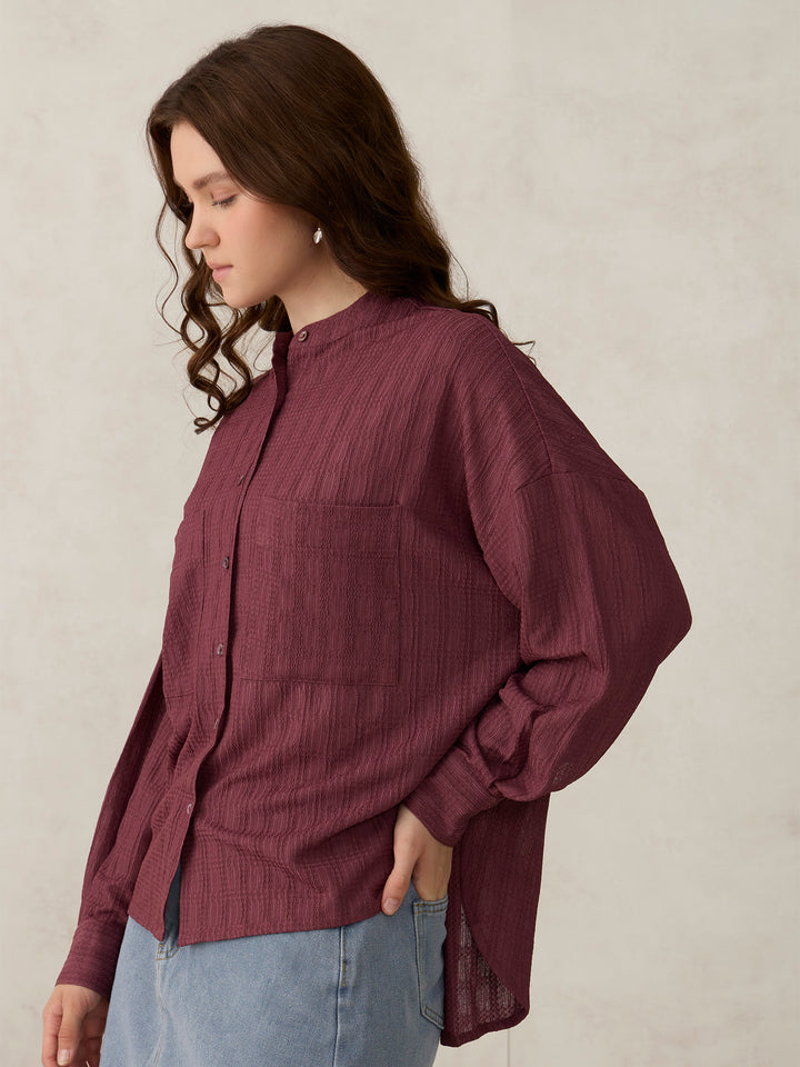 Dark Pink Textured Solid Shirt