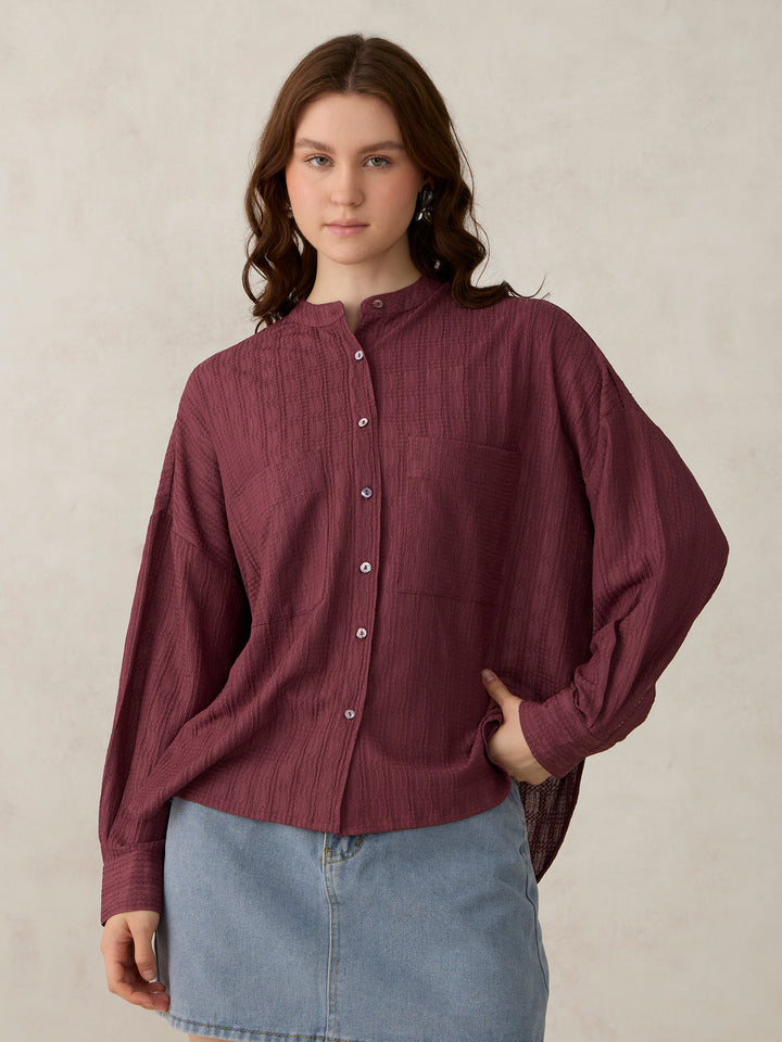 Dark Pink Textured Solid Shirt