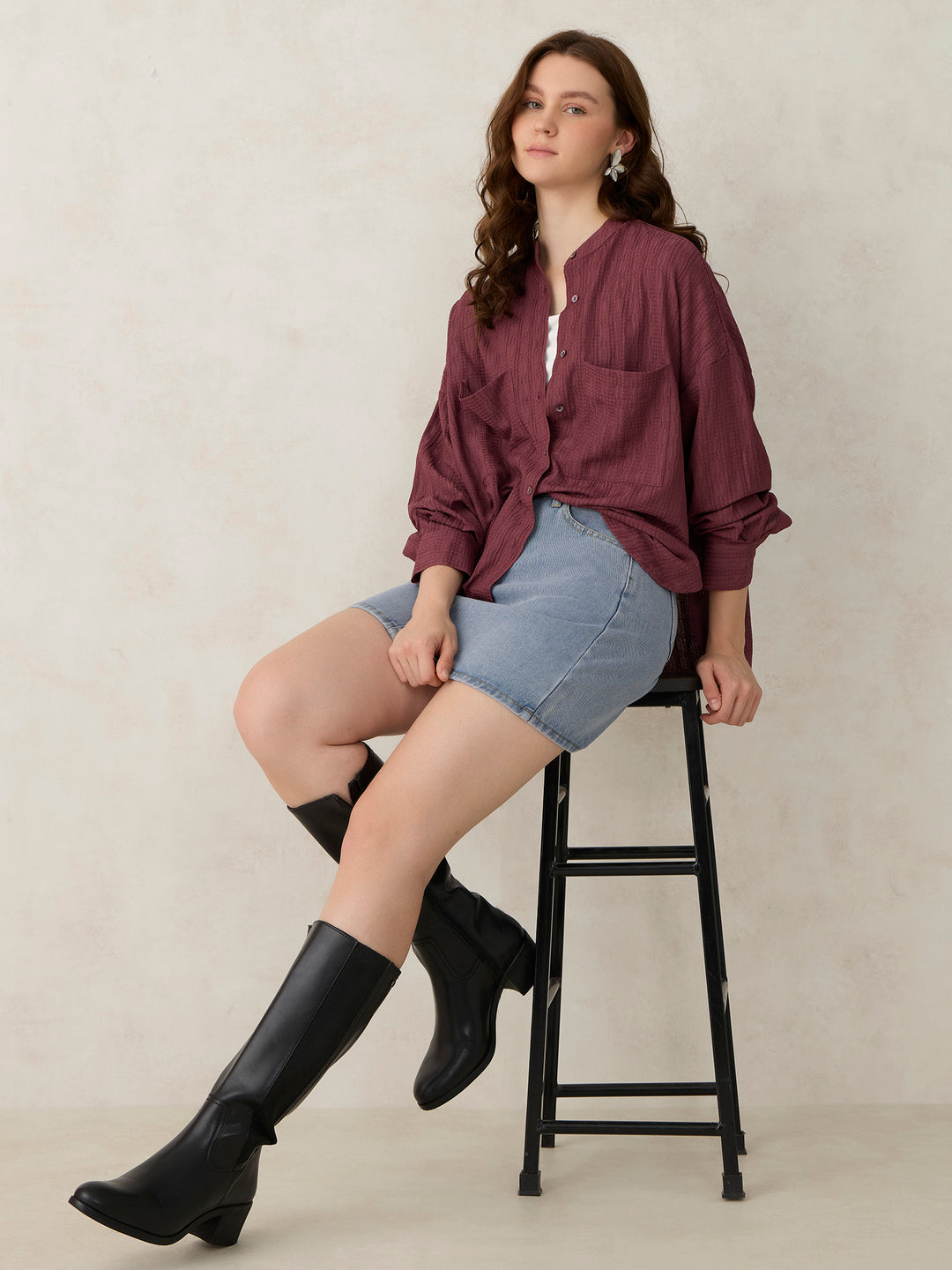 Dark Pink Textured Solid Shirt