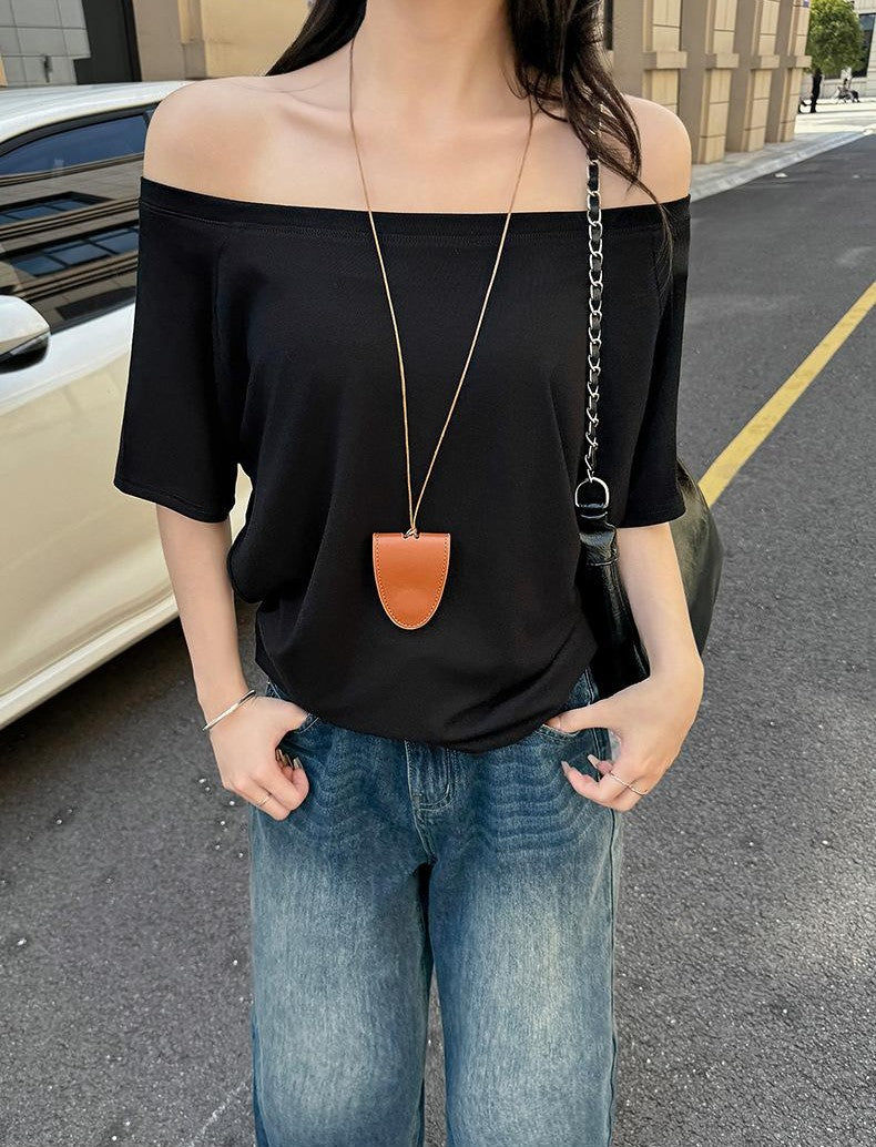 Black Relaxed Fit Off-Shoulder Tshirt