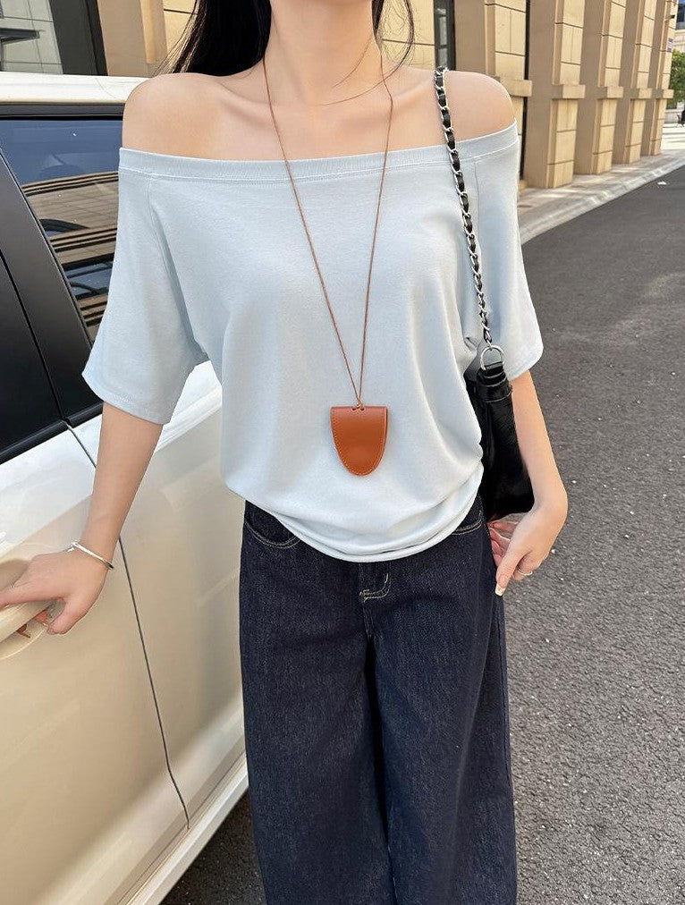 Grey Relaxed Fit Off-Shoulder Tshirt