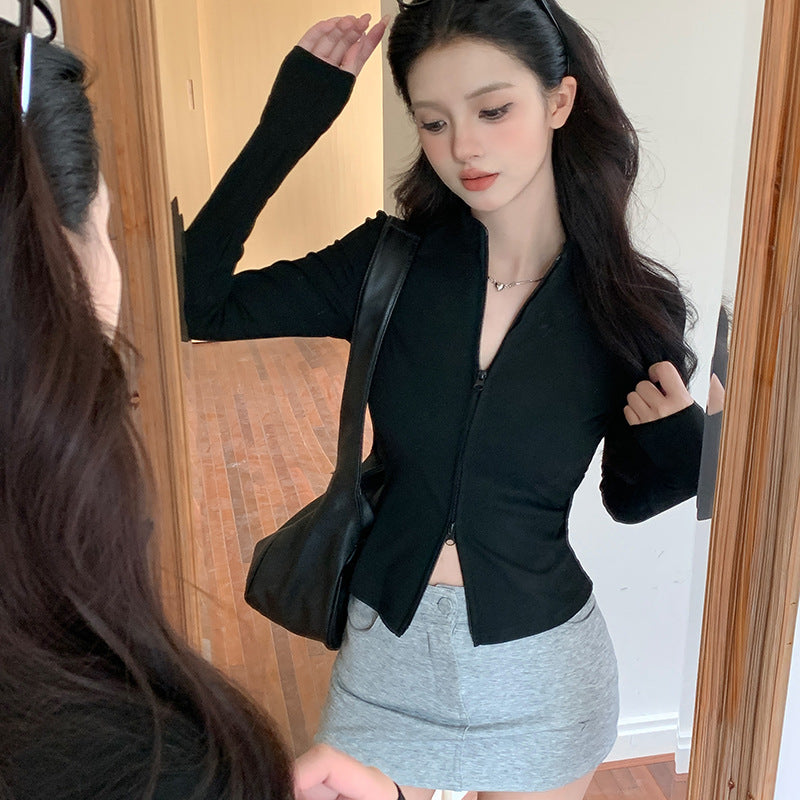 Black Front Dual Zip Jacket
