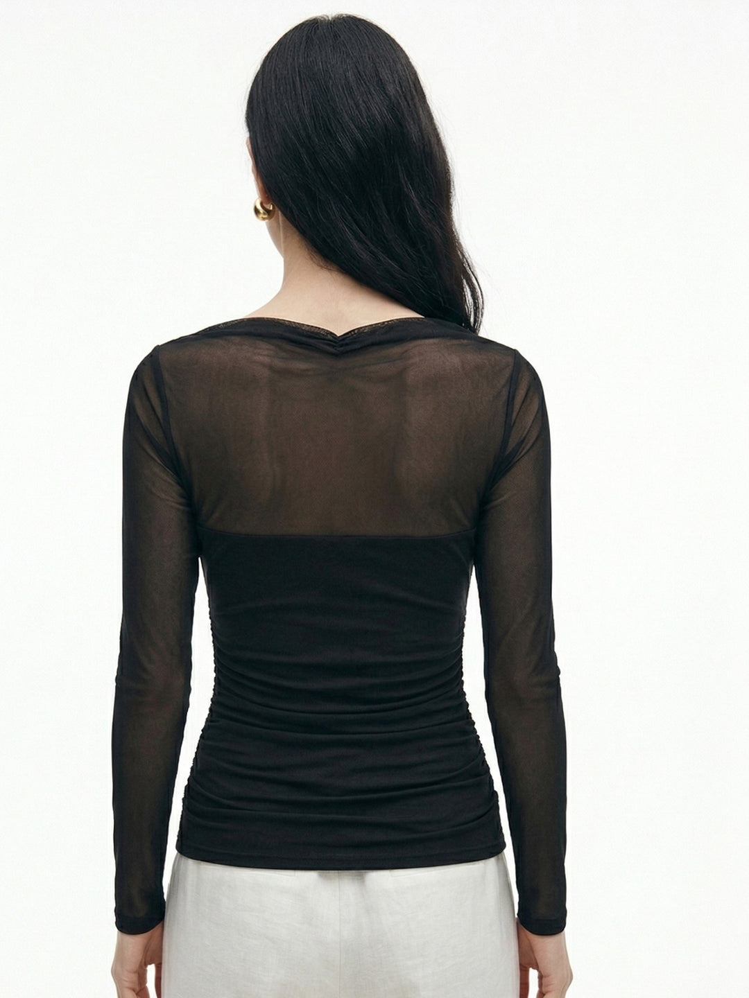Black Full Sleeve Mesh Detail Top