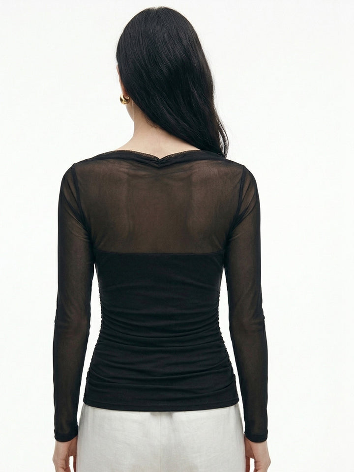 Black Full Sleeve Mesh Detail Top