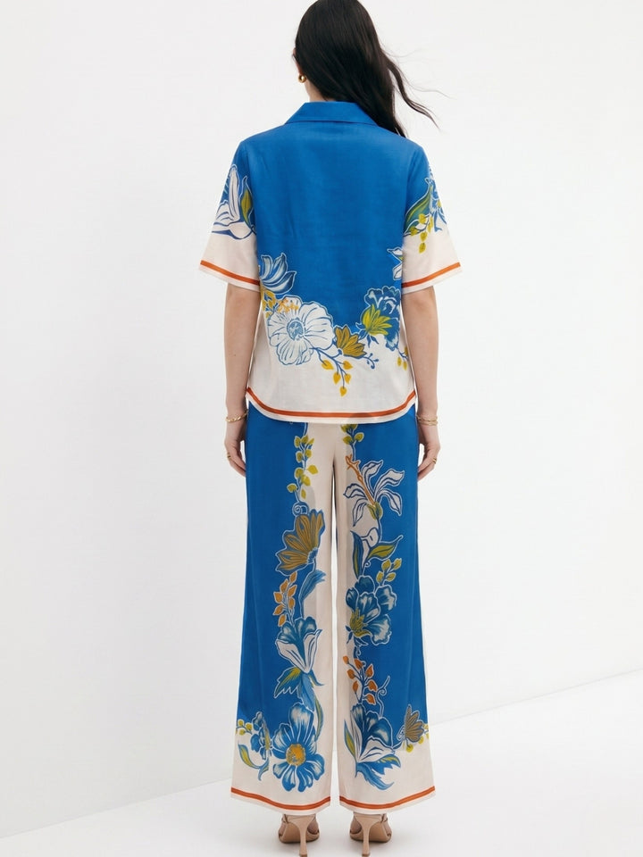 Blue Placement Printed Shirt And Pant Set