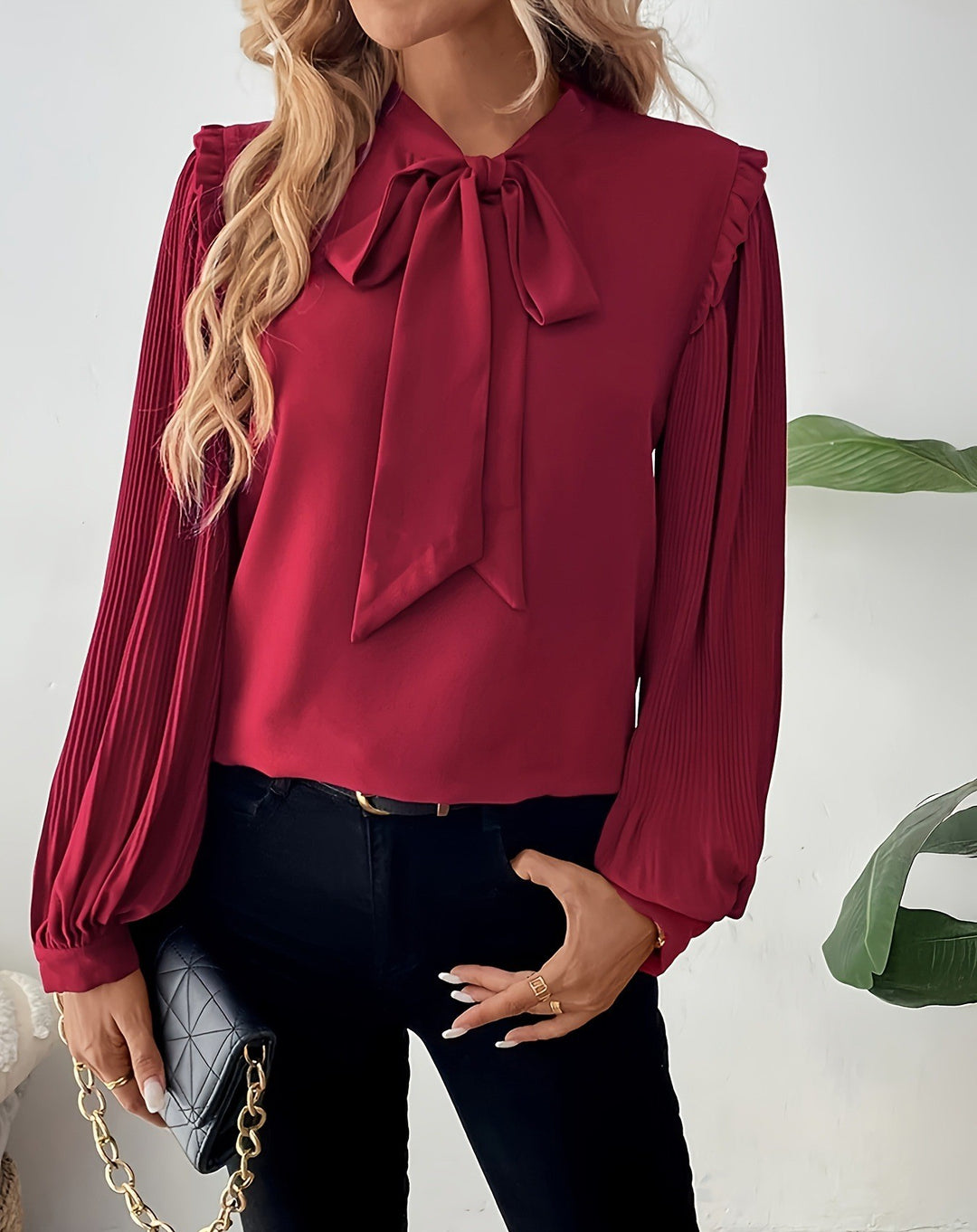 Maroon Full Sleeve Front Bow Top