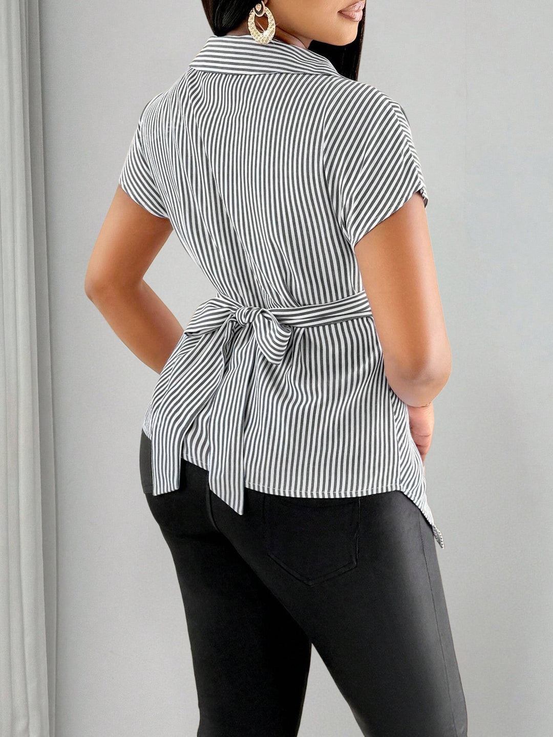 Grey Short Sleeve Wrap Shirt