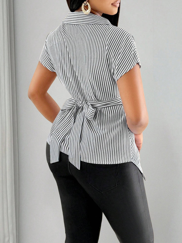Grey Short Sleeve Wrap Shirt