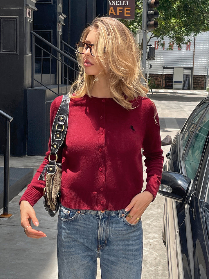 Wine Full Sleeve Front Buttoned Cardigan