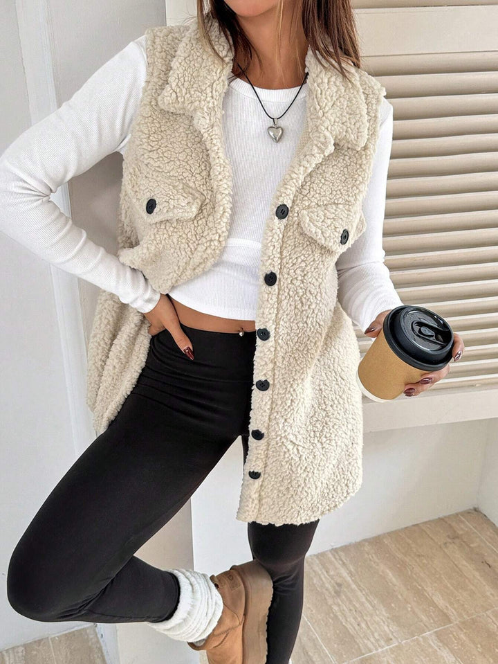 Off-white Sleeveless Front Buttoned Fur Jackets