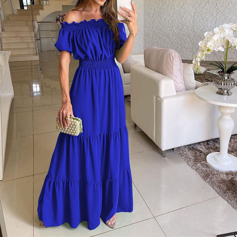 Royal Blue Short Sleeve Off Shoulder Dress