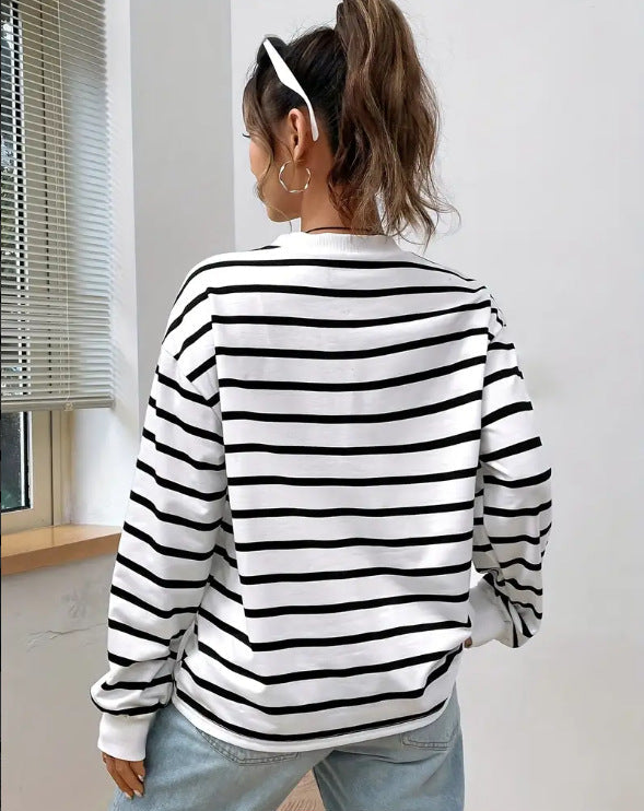 White Striped Boxy Sweatshirt