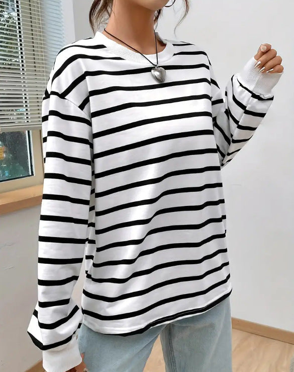 White Striped Boxy Sweatshirt