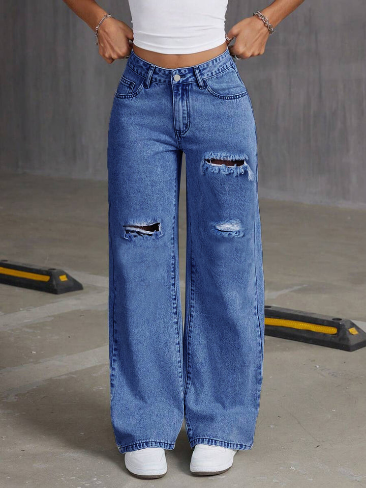 Blue High Waist Distressed Denim