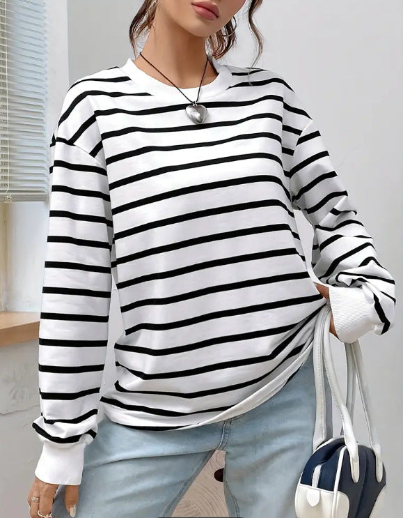 White Striped Boxy Sweatshirt