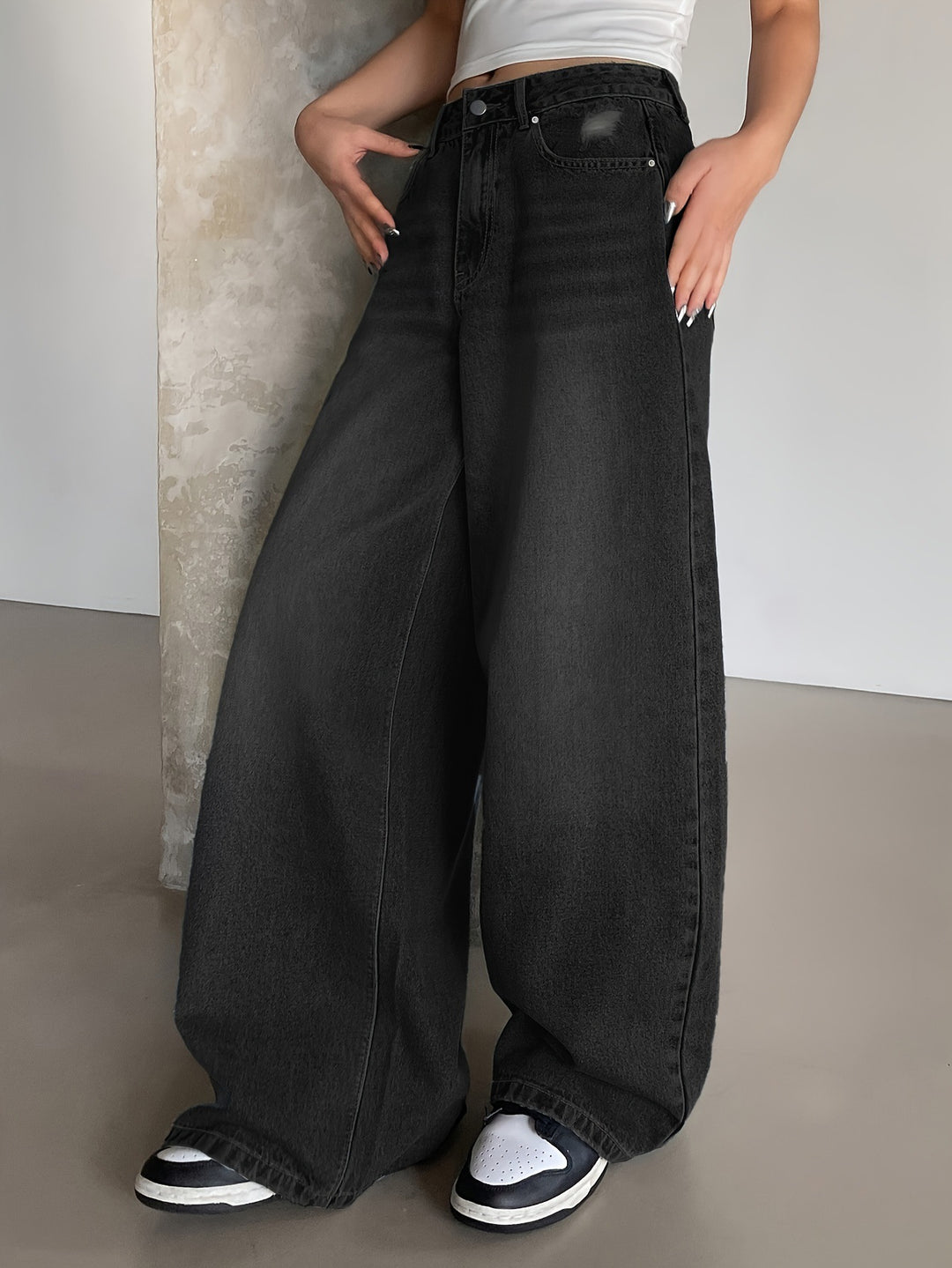 Black Tinted Washed Baggy Denim