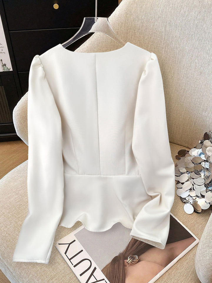 White Full Sleeve Peplum Style Top